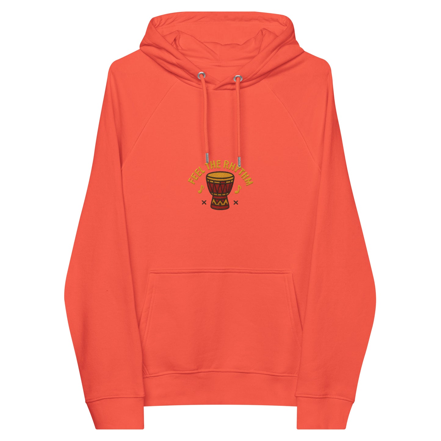 Eddy Ratty unisex eco raglan hoodie in orange – premium eco-friendly Afrobeat artist merch by Eddy Ratty
