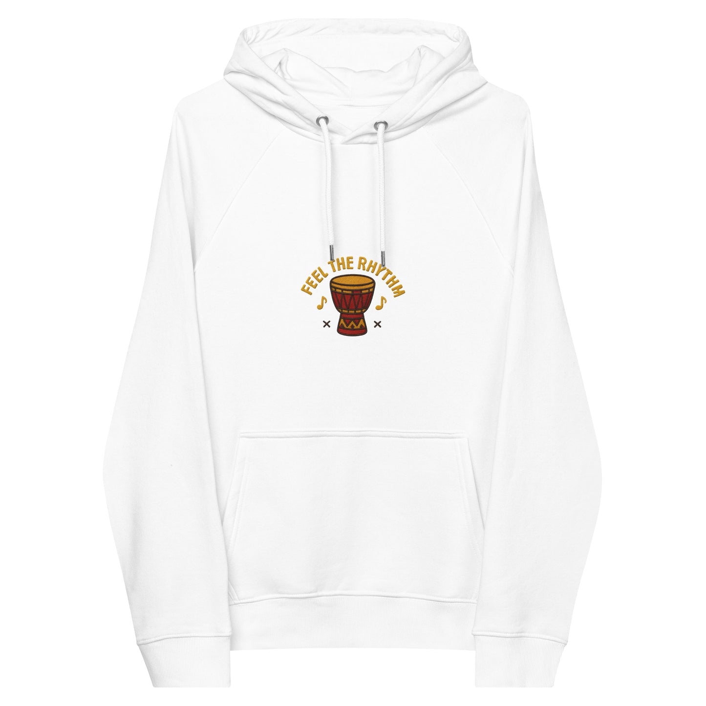 Eddy Ratty unisex eco raglan hoodie in white with signature embroidered logo – sustainable streetwear