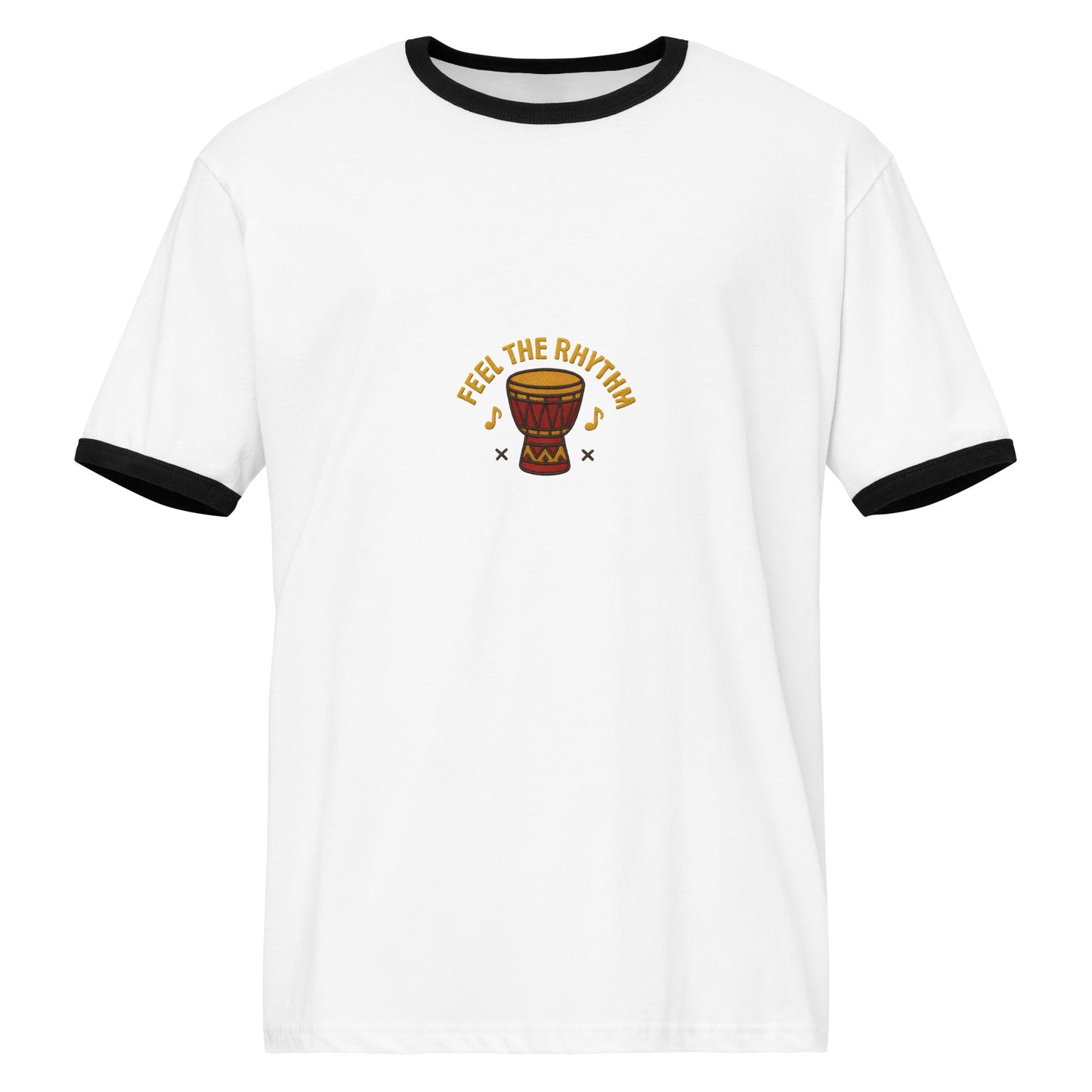 “Eddy Ratty unisex ringer T-shirt front view – contrast collar black/white”