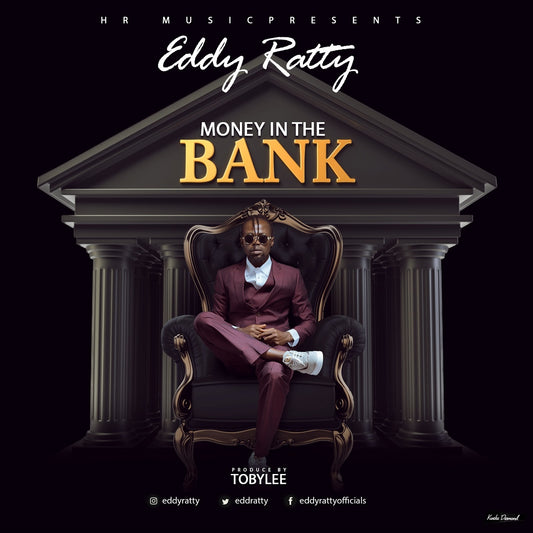 Album cover with a person in a suit sitting on an ornate chair, text 'Money in the Bank' and 'Eddy Ratty' at the top.