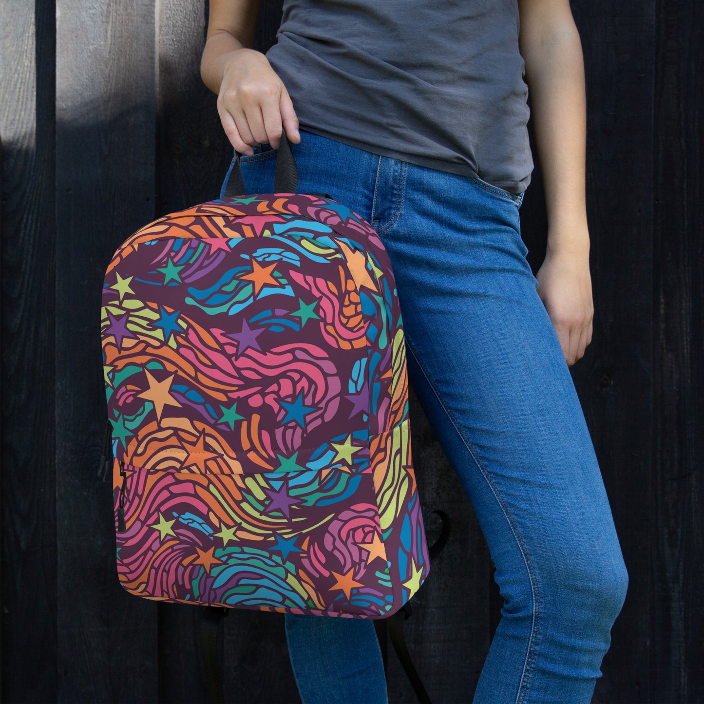 “Medium-size laptop backpack by Eddy Ratty with hidden pocket”