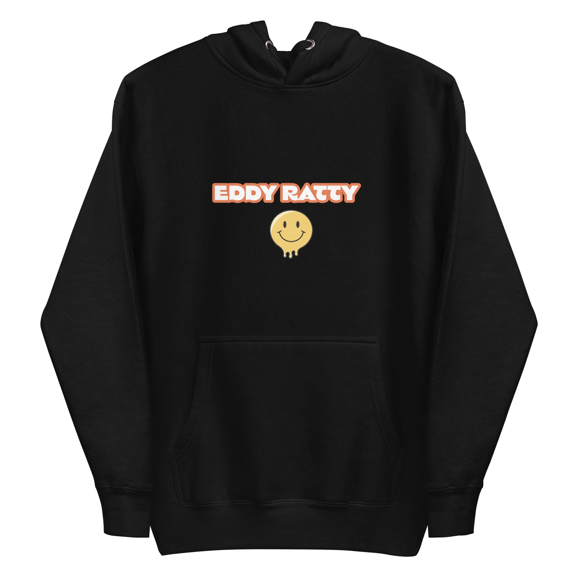 “Eddy Ratty unisex hoodie front view – black”