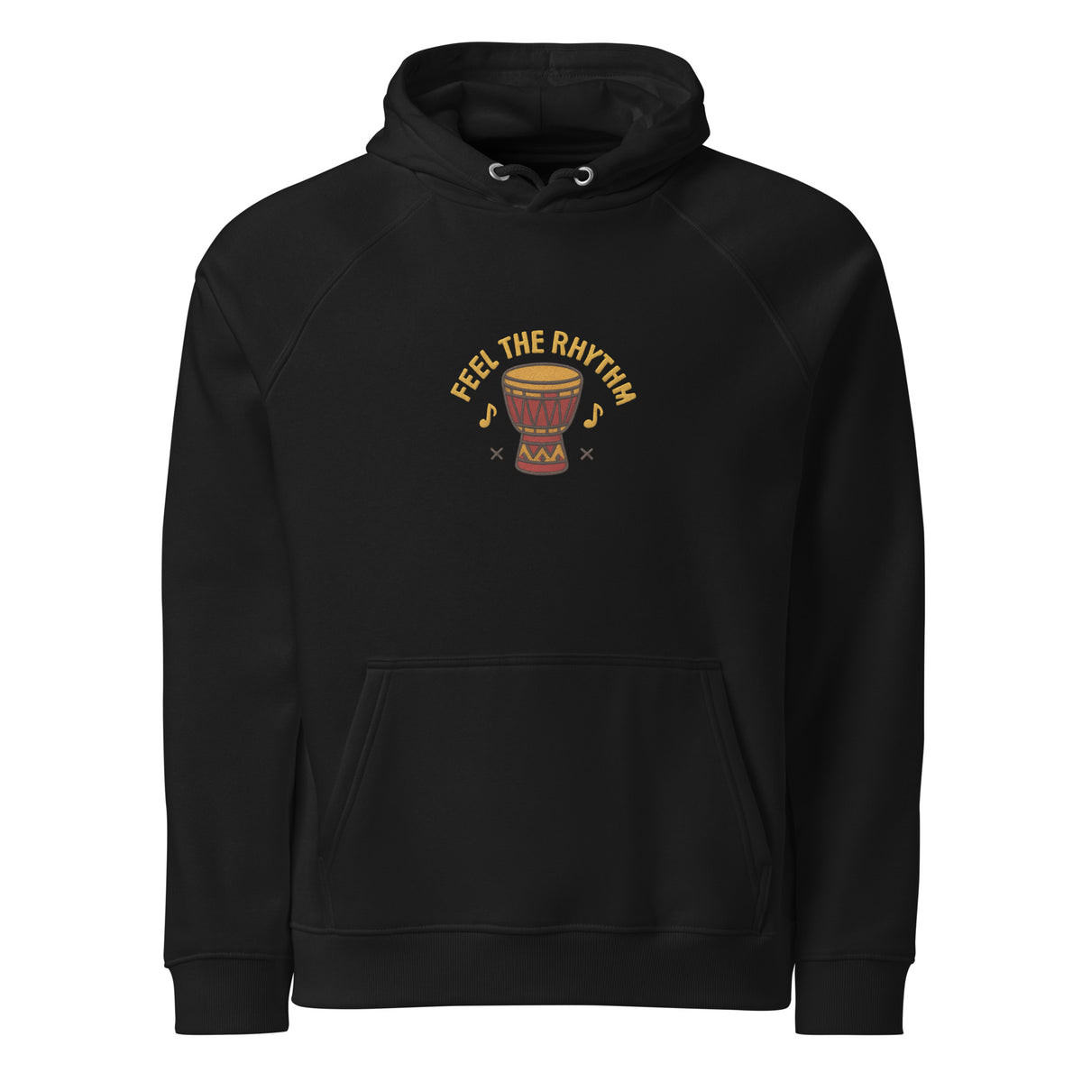 Eddy Ratty unisex eco raglan hoodie in black with embroidered logo – official Afrobeat artist merch