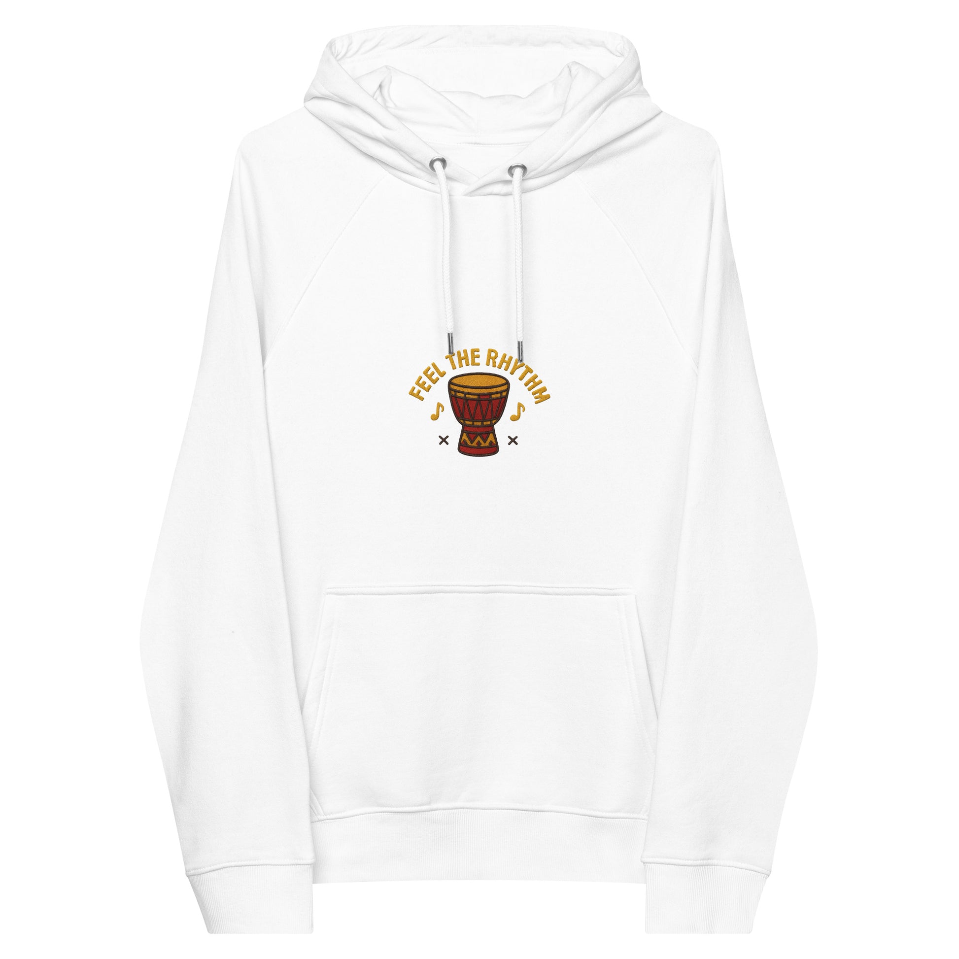 Eddy Ratty unisex eco raglan hoodie in white with signature embroidered logo – sustainable streetwear