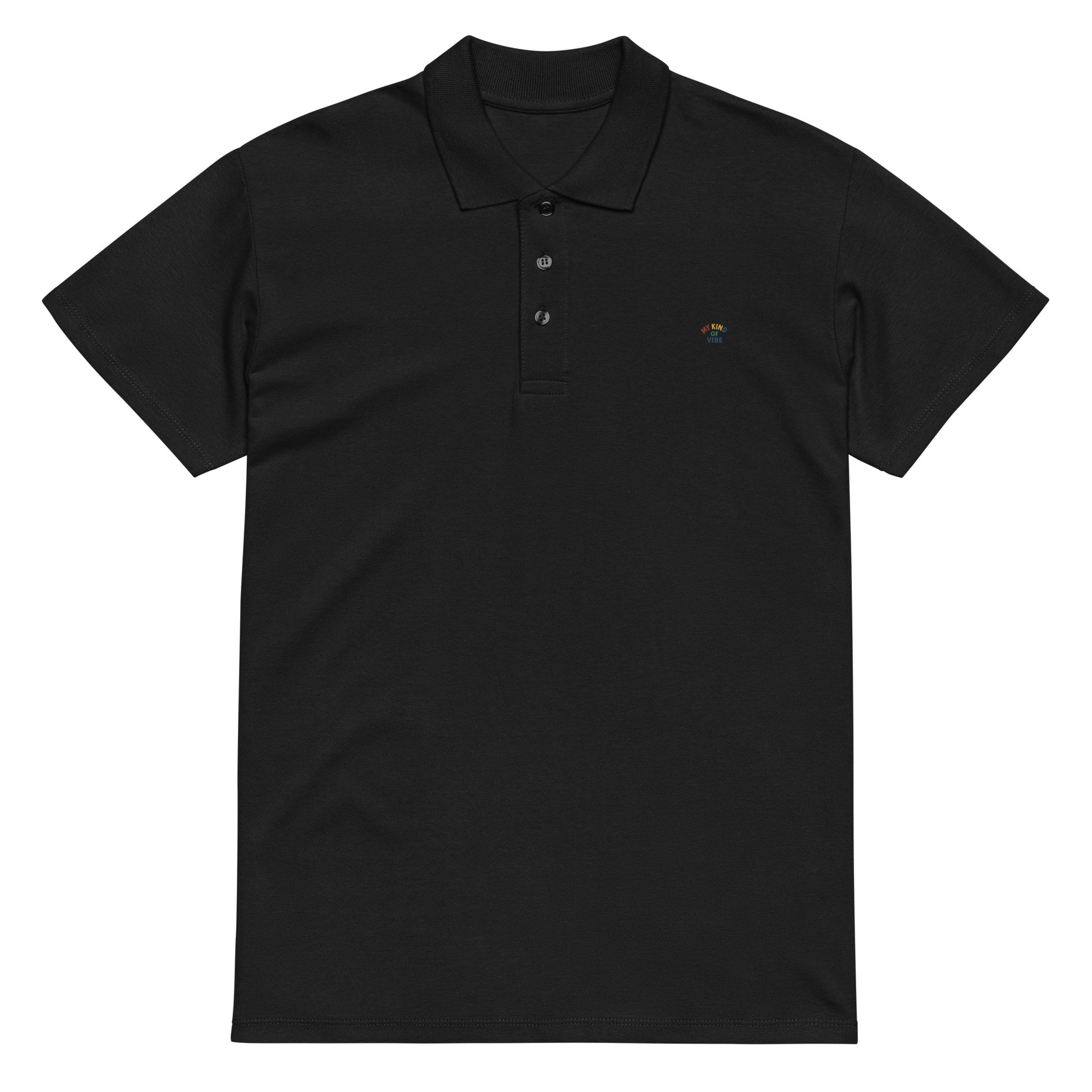 “Eddy Ratty premium piqué polo shirt front view – black”