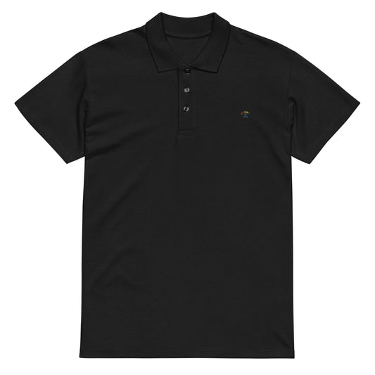 “Eddy Ratty premium piqué polo shirt front view – black”