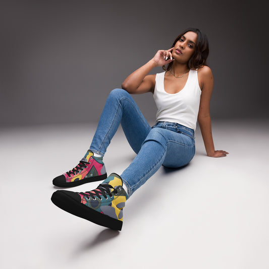“Eddy Ratty Women’s High-Top Canvas Shoes front view — Afrobeat streetwear style”